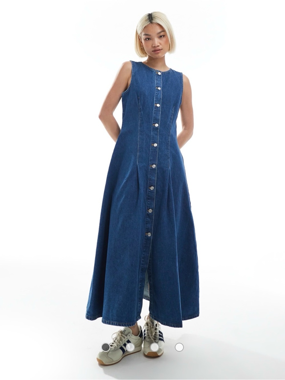 ASOS Denim Blue Button-Front Maxi Dress